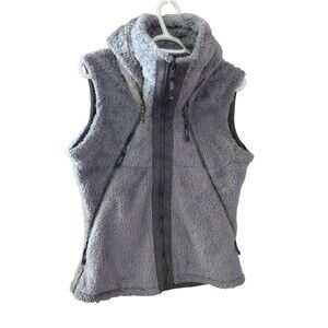 Kuhl Flight Vest Woman's Large Gray Sherpa Fleece Hooded Full Zip Lined Pockets